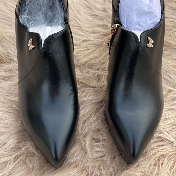 Women’s Black Platform Ankle Boots Chunky Heel Butterfly Side Zip Y2K Style - Picture 8 of 11